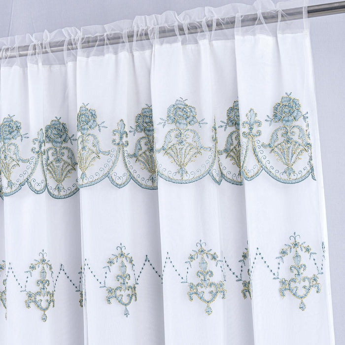 RT Designers Collection Daisy Embroidery Grommet Curtain Panel With Attached Valance 54" x 84" Ivory/Teal