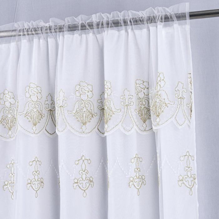 RT Designers Collection Daisy Embroidery Grommet Curtain Panel With Attached Valance 54" x 84" White