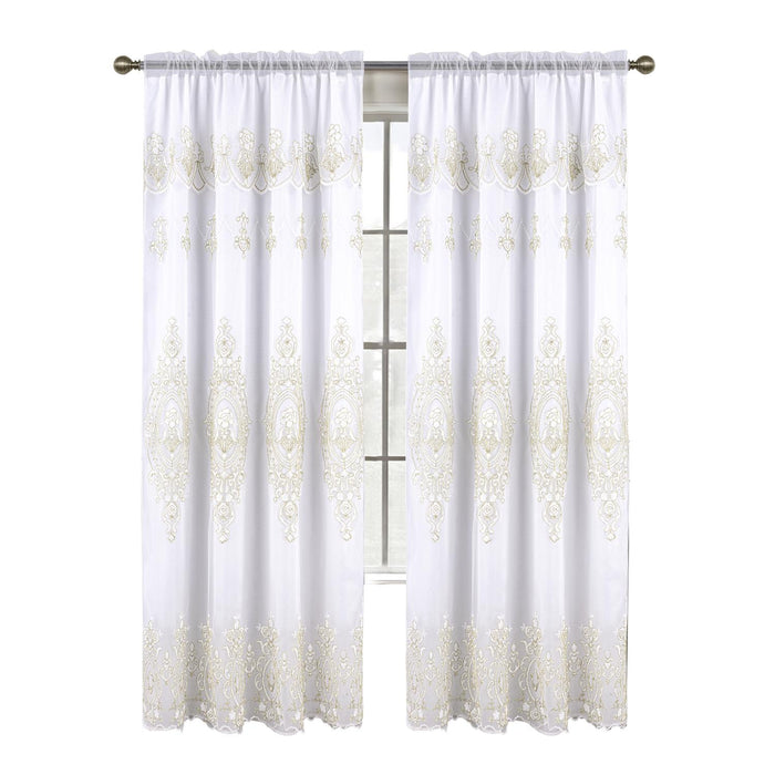 RT Designers Collection Daisy Embroidery Grommet Curtain Panel With Attached Valance 54" x 84" White