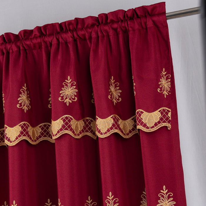RT Designers Collection Donna Macrame Construction 3" Rod Pocket Curtain Panel Burgundy/Gold