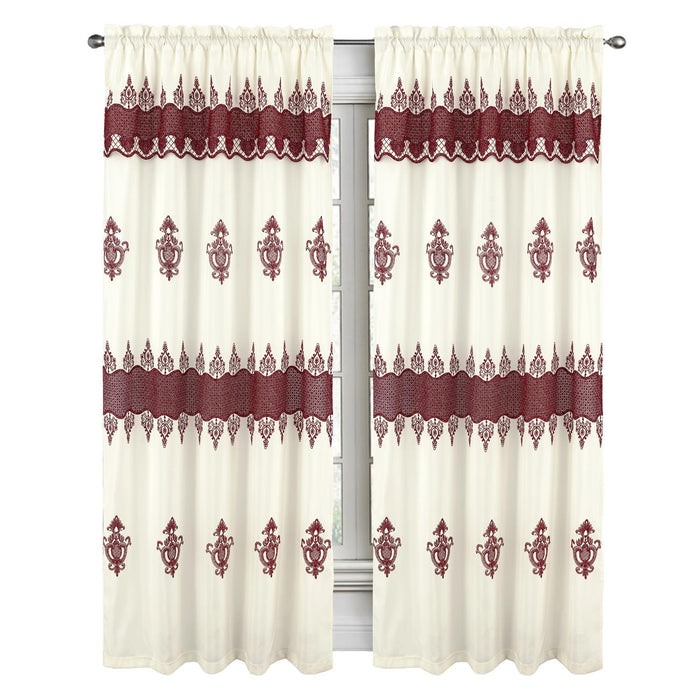 RT Designers Collection Debbie Macrame Construction 3" Rod Pocket Curtain Panel Beige/Burgundy