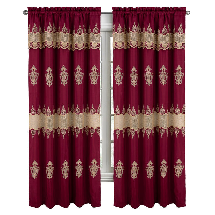 RT Designers Collection Debbie Macrame Construction 3" Rod Pocket Curtain Panel Burg/Gold