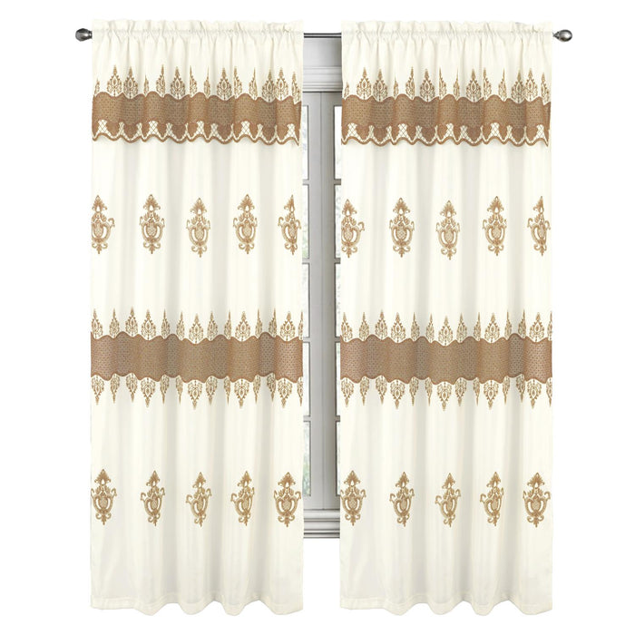 RT Designers Collection Debbie Macrame Construction 3" Rod Pocket Curtain Panel Beige/Gold