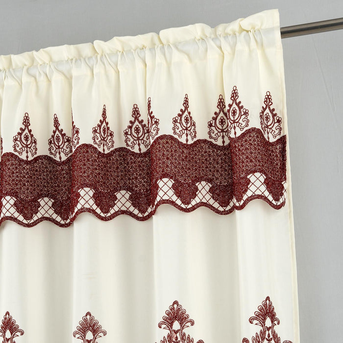 RT Designers Collection Debbie Macrame Construction 3" Rod Pocket Curtain Panel Beige/Burgundy