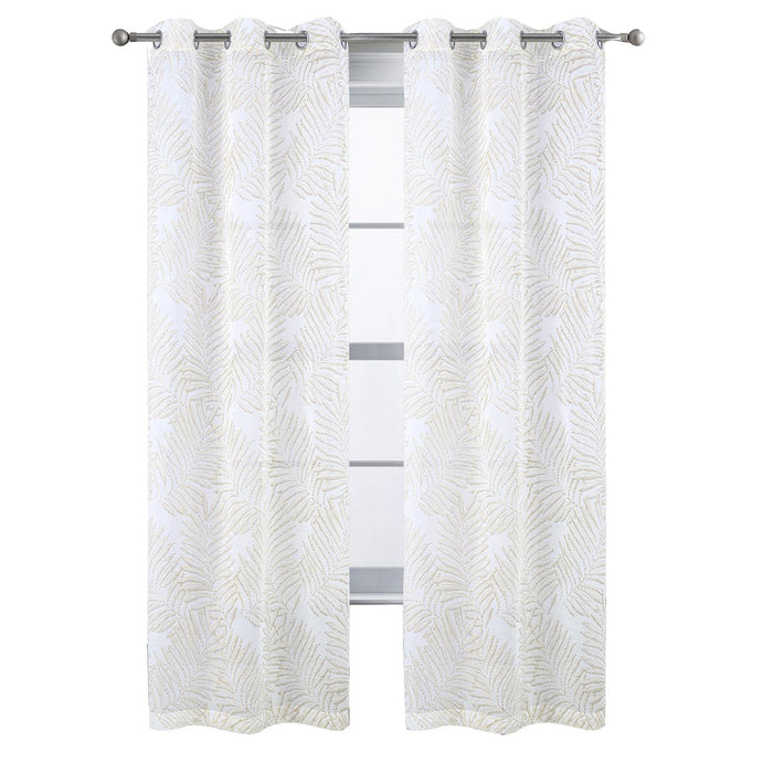 RT Designers Collection Faye Grommet Metallic Sheer Printed Doily Curtain Panel Taupe