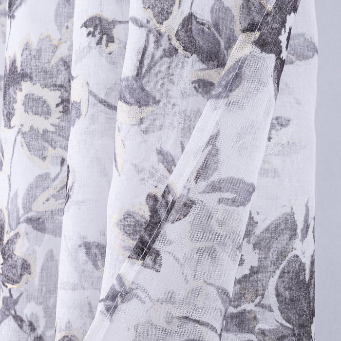 RT Designers Collection Meadow Grommet Metallic Sheer Printed Doily Curtain Panel Grey