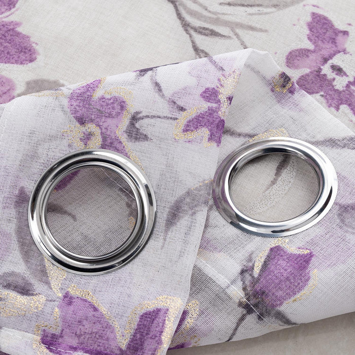 RT Designers Collection Meadow Grommet Metallic Sheer Printed Doily Curtain Panel Lilac