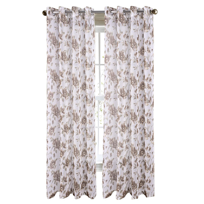 RT Designers Collection Meadow Grommet Metallic Sheer Printed Doily Curtain Panel Taupe