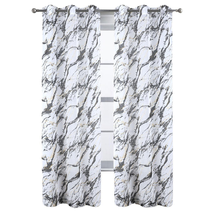 RT Designers Collection Marble Grommet Metallic Sheer Printed Doily Curtain Panel Black