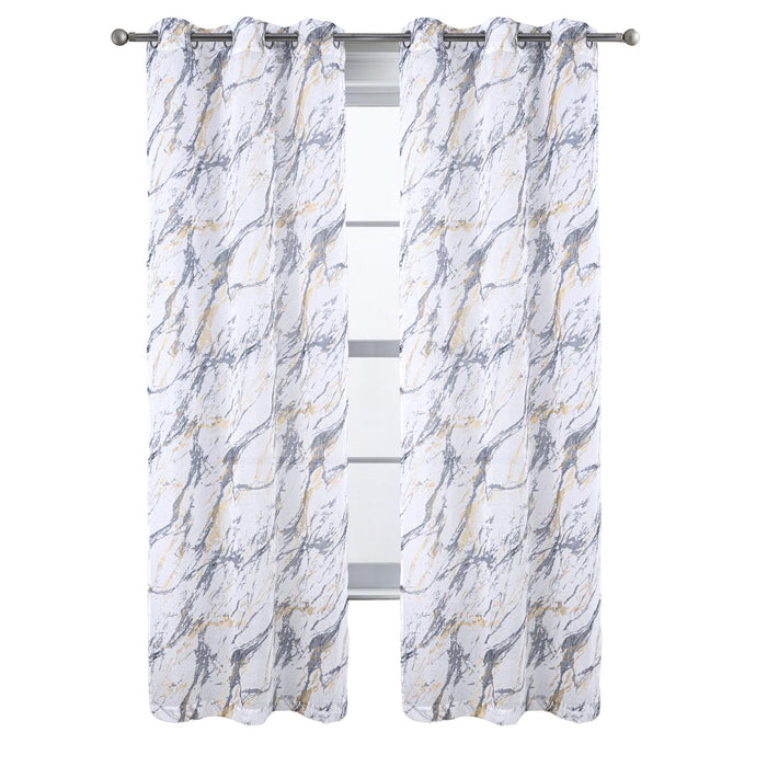 RT Designers Collection Marble Grommet Metallic Sheer Printed Doily Curtain Panel Grey