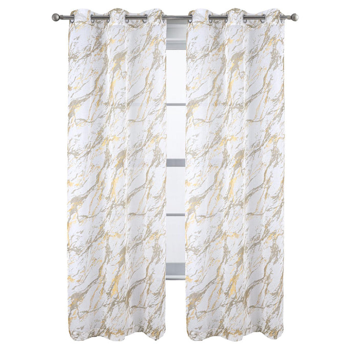 RT Designers Collection Marble Grommet Metallic Sheer Printed Doily Curtain Panel Taupe