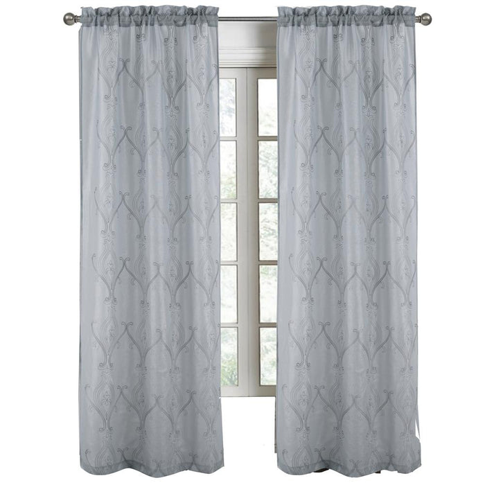 RT Designers Collection Pearl Emb Metallic Doily Rod Pocket Room Darkening Window Curtain Panel for Bedroom Silver