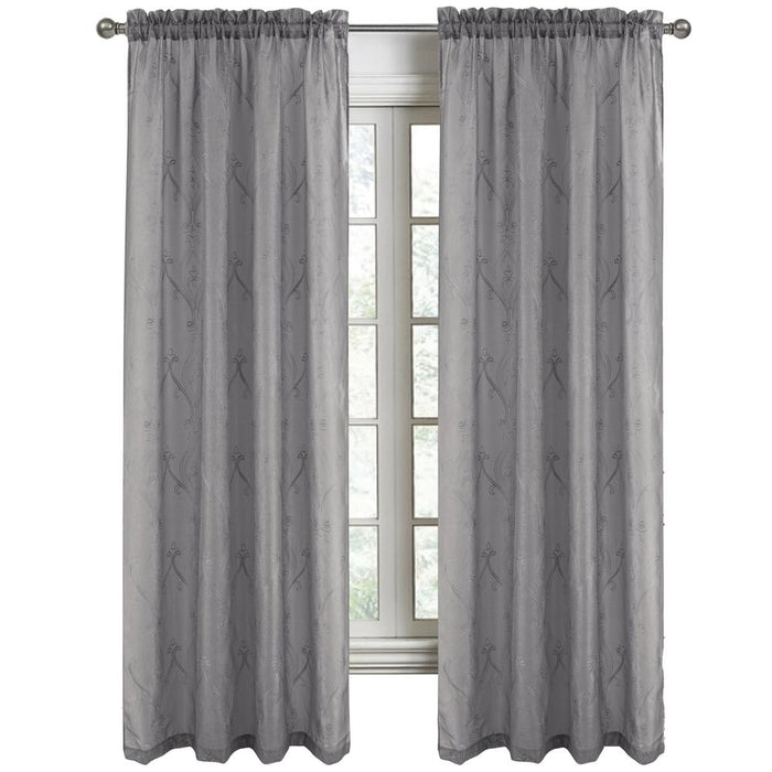 RT Designers Collection Pearl Emb Metallic Doily Rod Pocket Room Darkening Window Curtain Panel for Bedroom Charcoal
