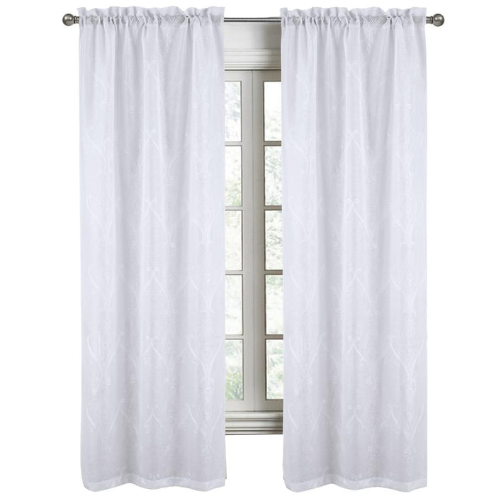 RT Designers Collection Pearl Emb Metallic Doily Rod Pocket Room Darkening Window Curtains for Bedroom 54" x 95" White