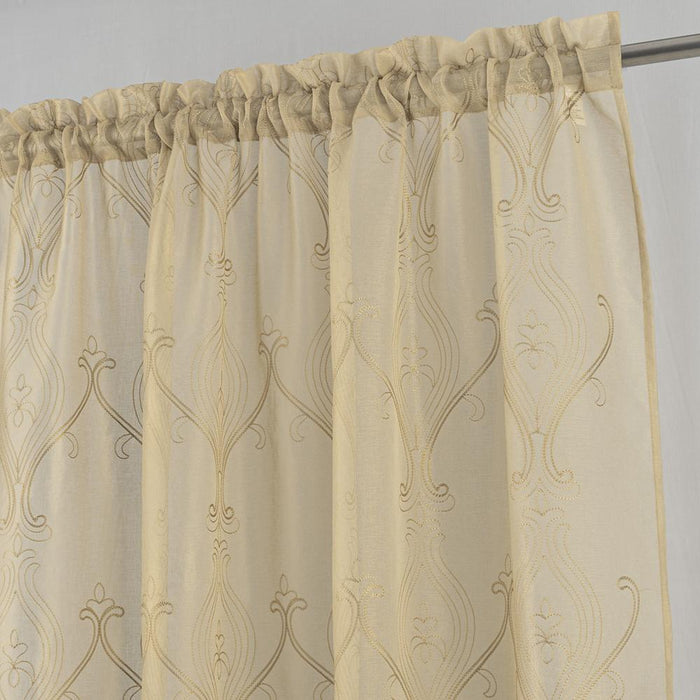 RT Designers Collection Pearl 2 Pieces 1.5" Rod Pocket Damask Embroidery Metallic Doily 36" x 84"