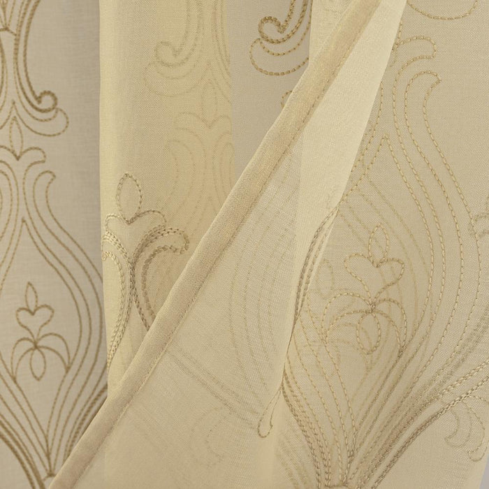 RT Designers Collection Pearl 2 Pieces 1.5" Rod Pocket Damask Embroidery Metallic Doily 36" x 84"