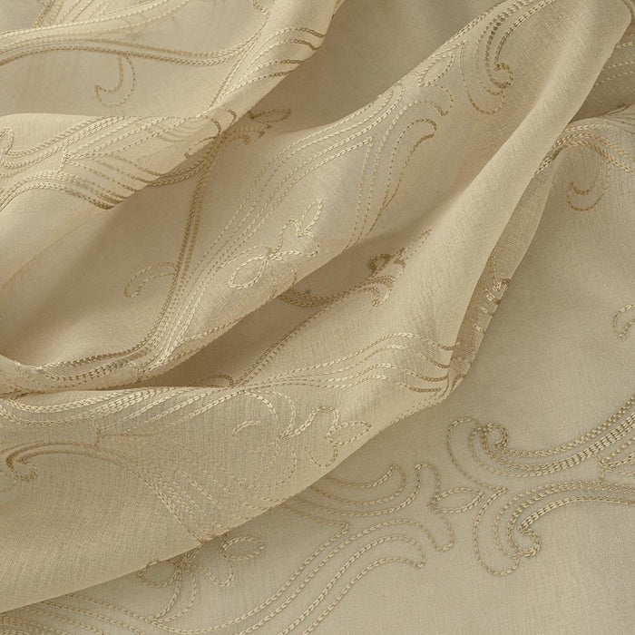 RT Designers Collection Pearl 2 Pieces 1.5" Rod Pocket Damask Embroidery Metallic Doily 36" x 84"