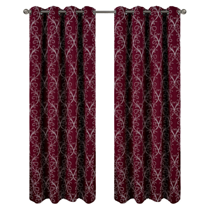 RT Designer Collection Kimber 2 Pack Embroidered Blackout Luxurious Decorative Grommet Curtain Panel 36" x 84" Burgundy