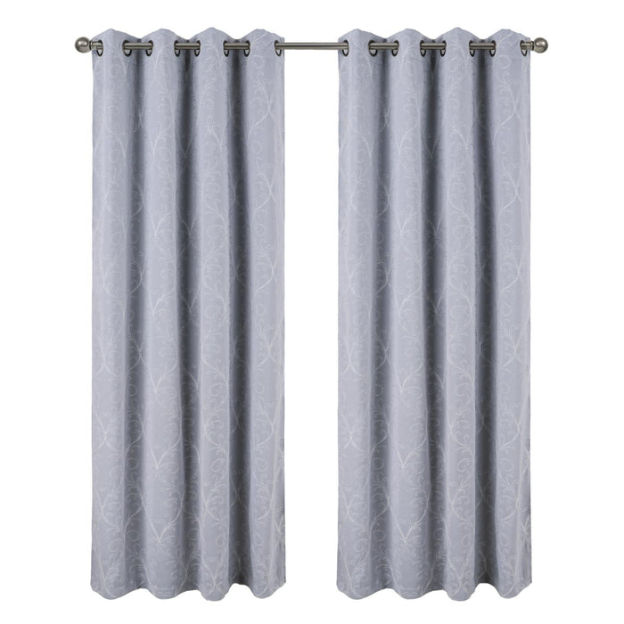 RT Designer Collection Kimber 2 Pack Embroidered Blackout Luxurious Decorative Grommet Curtain Panel 36" x 84" Silver