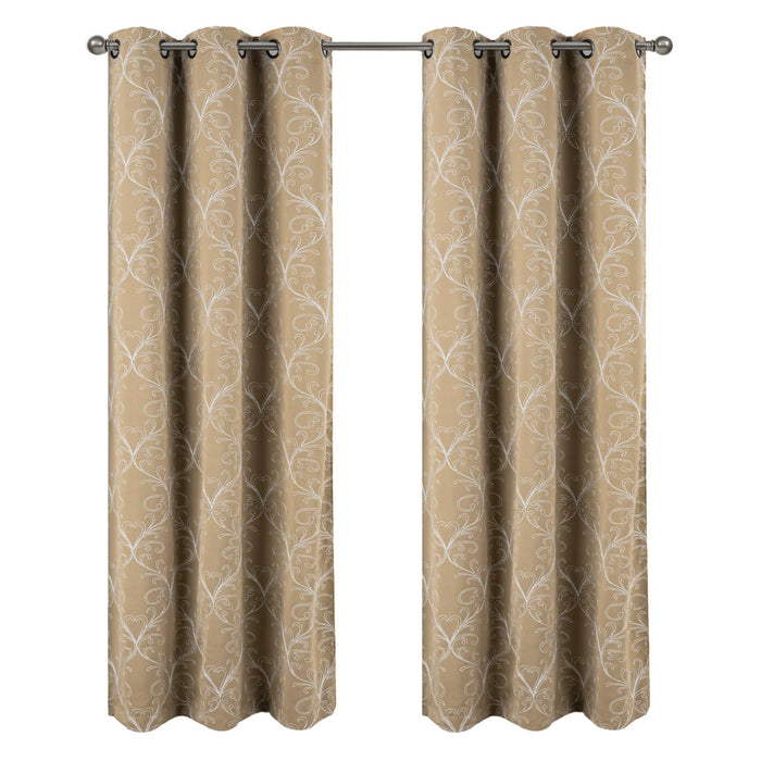RT Designer Collection Kimber 2 Pack Embroidered Blackout Luxurious Decorative Grommet Curtain Panel 36" x 84" Taupe