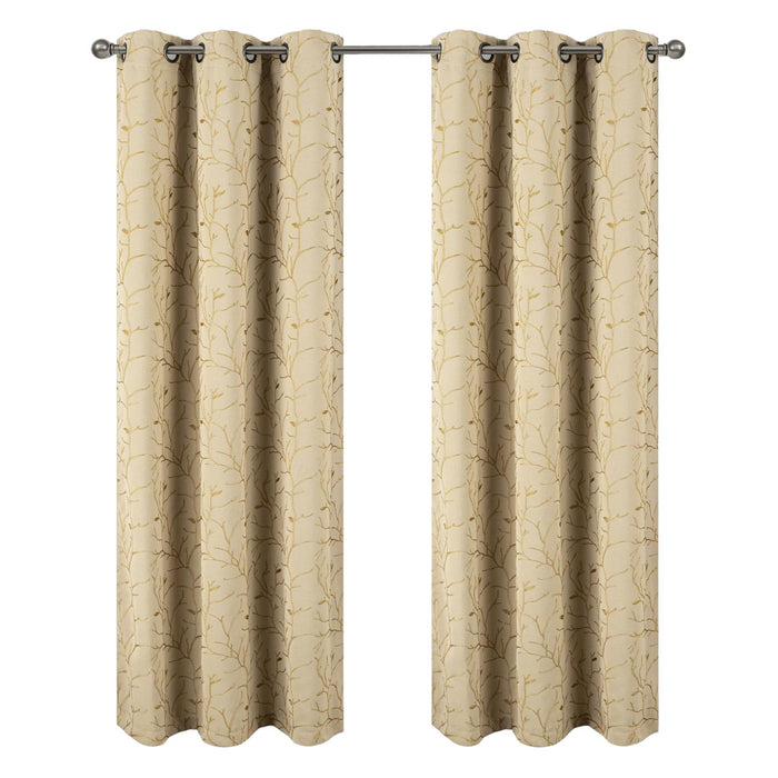 RT Designer Collection Luciana 2 Pack Embroidered Blackout Luxurious Decorative Grommet Curtain Panel 36" x 84" Beige