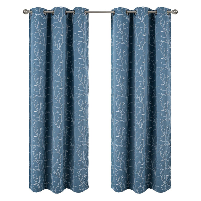 RT Designer Collection Luciana 2 Pack Embroidered Blackout Luxurious Decorative Grommet Curtain Panel 36" x 84" Wedgwood
