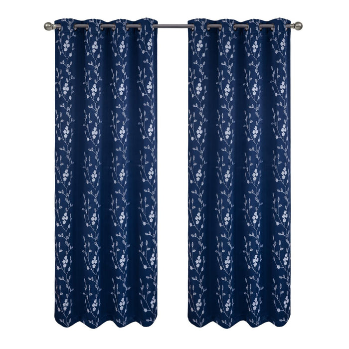 RT Designer Collection Lilian 2 Pack Embroidered Blackout Luxurious Decorative Grommet Curtain Panel 36" x 84" Navy
