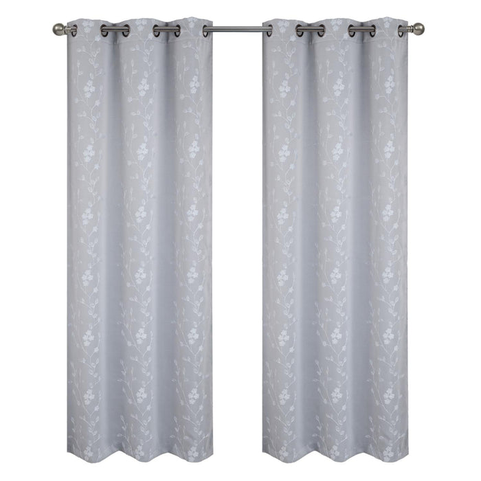 RT Designer Collection Lilian 2 Pack Embroidered Blackout Luxurious Decorative Grommet Curtain Panel 36" x 84" Silver