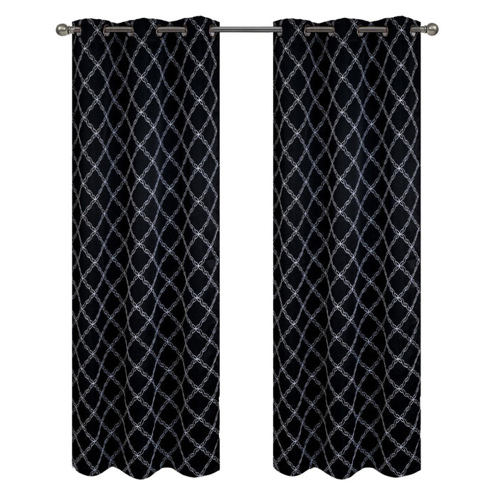RT Designer Collection Gable 2 Pack Embroidered Blackout Luxurious Decorative Grommet Curtain Panel 36" x 84" Black
