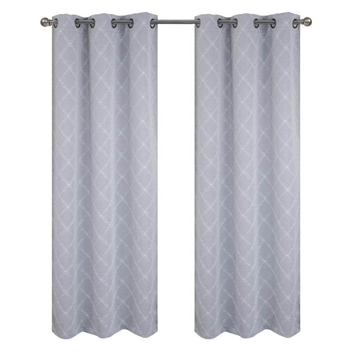 RT Designer Collection Gable 2 Pack Embroidered Blackout Luxurious Decorative Grommet Curtain Panel 36" x 84" Silver