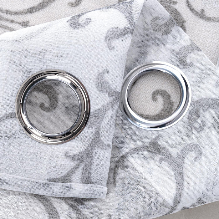 RT Designers Collection Crown Grommet Metallic Sheer Printed Doily Curtain Panel Pair 36" x 84" Silver