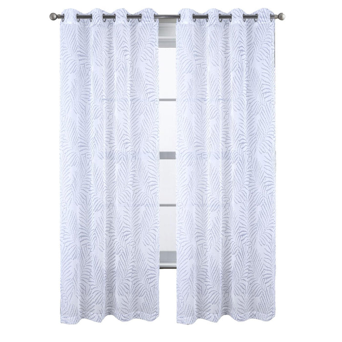 RT Designers Collection Faye Grommet Metallic Sheer Printed Doily Curtain Panel Pair 36" x 84" Blue