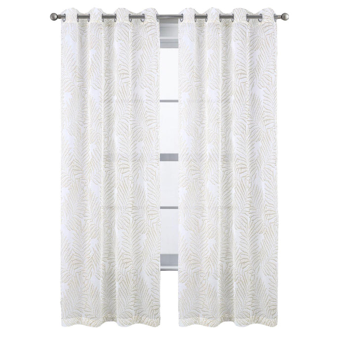 RT Designers Collection Faye Grommet Metallic Sheer Printed Doily Curtain Panel Pair 36" x 84" Taupe