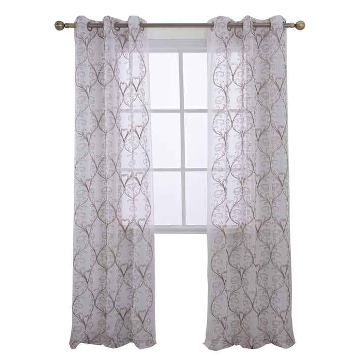 RT Designers Collection Kimberly Embroidery Doily Grommet Sheer Curtain Panel Pair Taupe