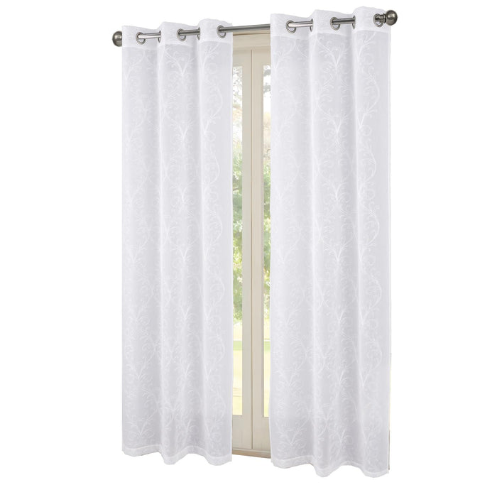 RT Designers Collection Kimberly Embroidery Doily Grommet Sheer Curtain Panel Pair White