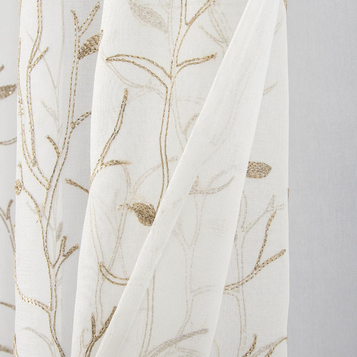 RT Designers Collection Lucia Embroidery Doily Grommet Sheer Curtain Panel Pair Taupe