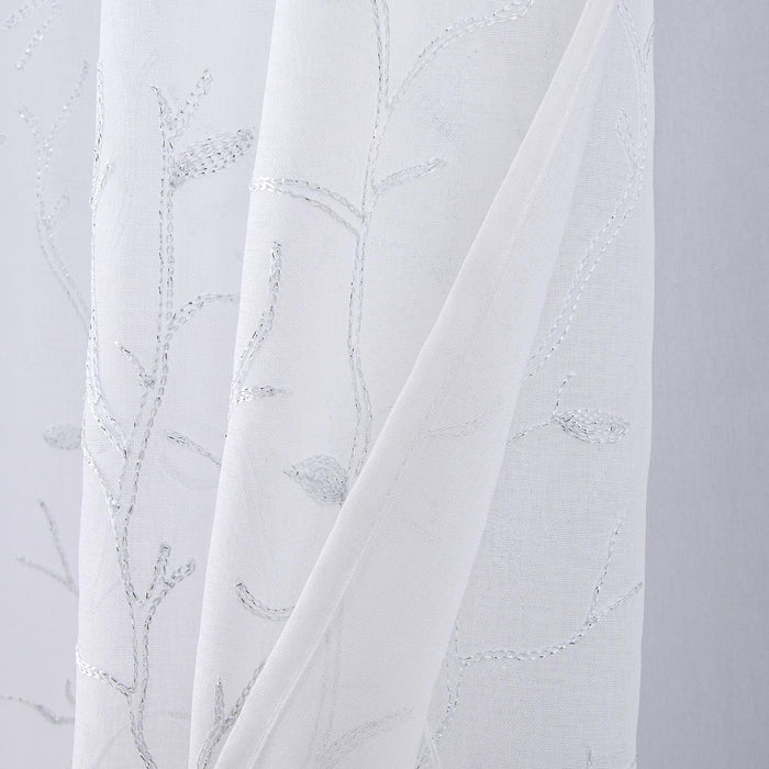 RT Designers Collection Lucia Embroidery Doily Grommet Sheer Curtain Panel Pair White