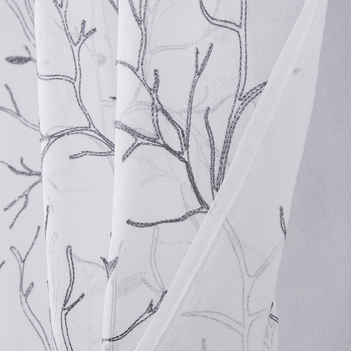 RT Designers Collection Lucia Embroidery Doily Grommet Sheer Curtain Panel Pair Silver