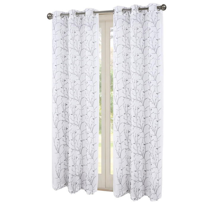 RT Designers Collection Lucia Embroidery Doily Grommet Sheer Curtain Panel Pair Silver