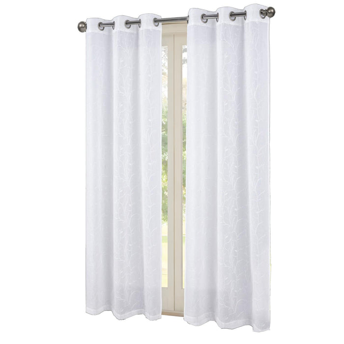 RT Designers Collection Lucia Embroidery Doily Grommet Sheer Curtain Panel Pair White