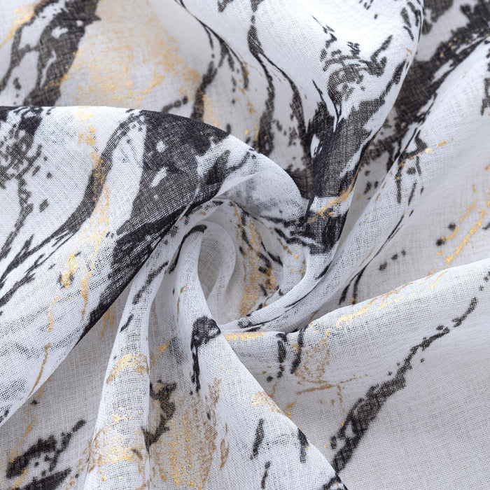 RT Designers Collection Marble Grommet Metallic Sheer Printed Doily Curtain Panel Pair 36" x 84" Black