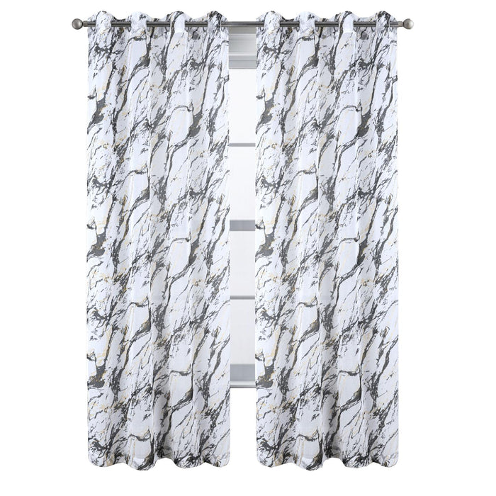 RT Designers Collection Marble Grommet Metallic Sheer Printed Doily Curtain Panel Pair 36" x 84" Black