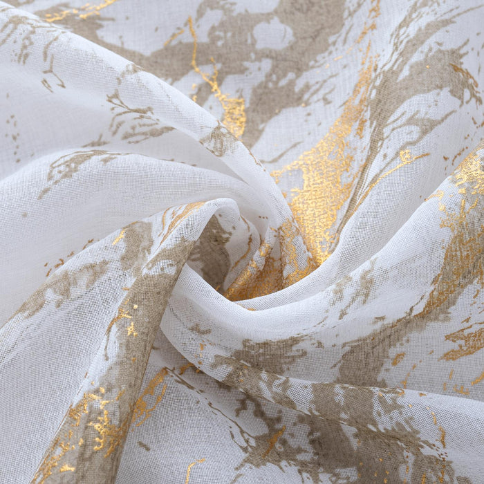 RT Designers Collection Marble Grommet Metallic Sheer Printed Doily Curtain Panel Pair 36" x 84" Taupe