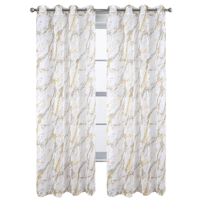 RT Designers Collection Marble Grommet Metallic Sheer Printed Doily Curtain Panel Pair 36" x 84" Taupe