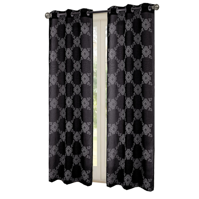 RT Designers Collection Sheryl Embroidery Dorly Grommet Curtain Panel Pair 36" x 84" Black