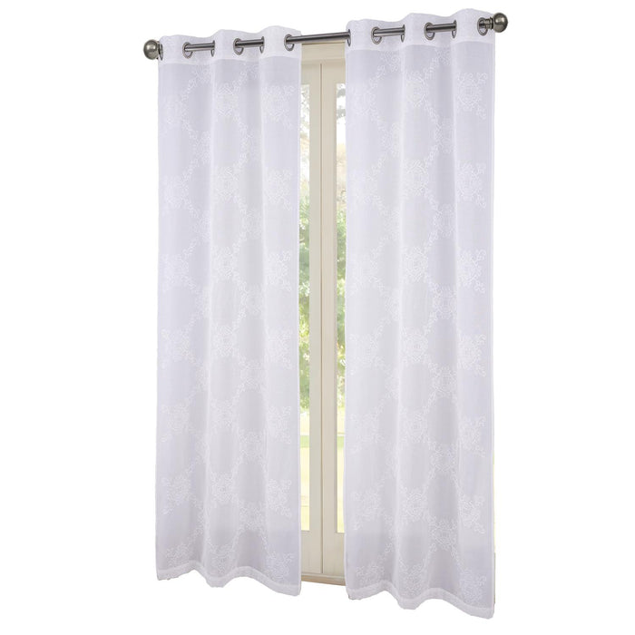 RT Designers Collection Sheryl Embroidery Dorly Grommet Curtain Panel Pair 36" x 84" White