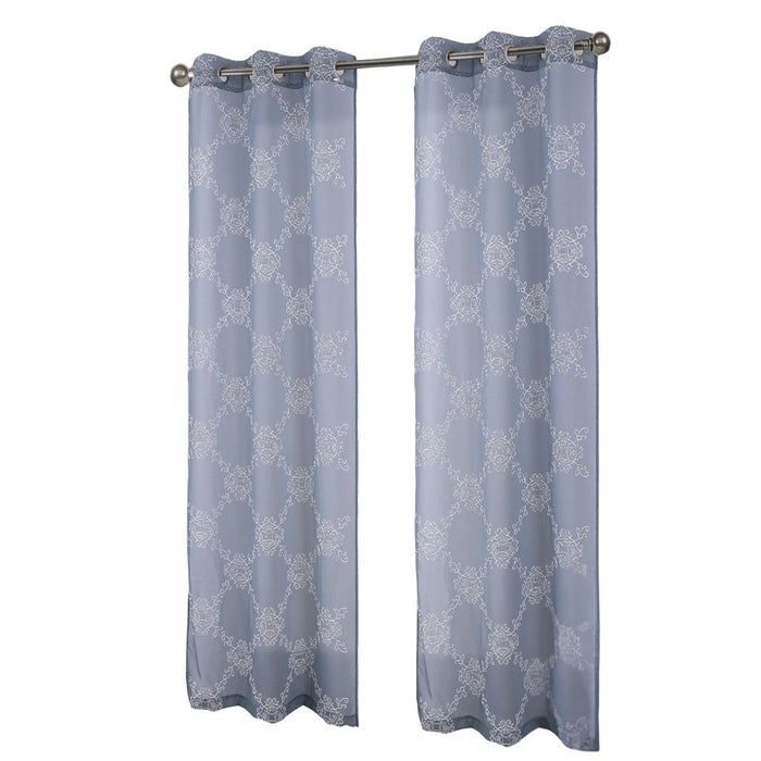 RT Designer Collection Sheryl 2 Pack Embroidered Dorly Luxurious Decorative Grommet Curtain Panel 36" x 96" Slate Blue
