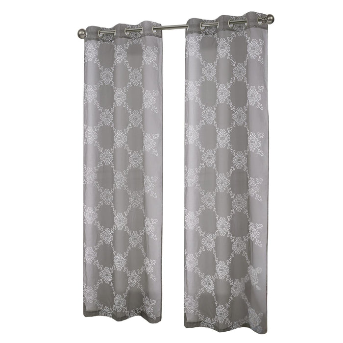 RT Designer Collection Sheryl 2 Pack Embroidered Dorly Luxurious Decorative Grommet Curtain Panel 36" x 96" Grey
