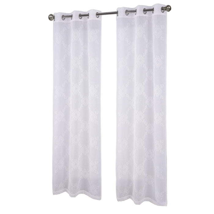 RT Designer Collection Sheryl 2 Pack Embroidered Dorly Luxurious Decorative Grommet Curtain Panel 36" x 96" White