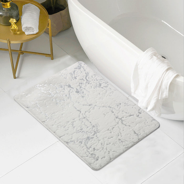 RT Designers Collection Galactic Rabbit Fur Premium Foam Rug 17" x 24" White with Silver Foil